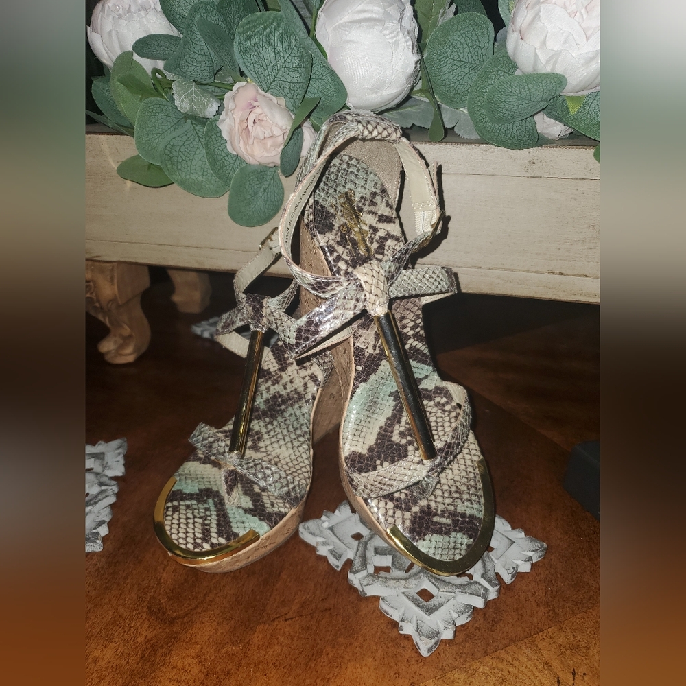 Mossimo Wedge Snakeskin Pattern Sandals with Gold Accents